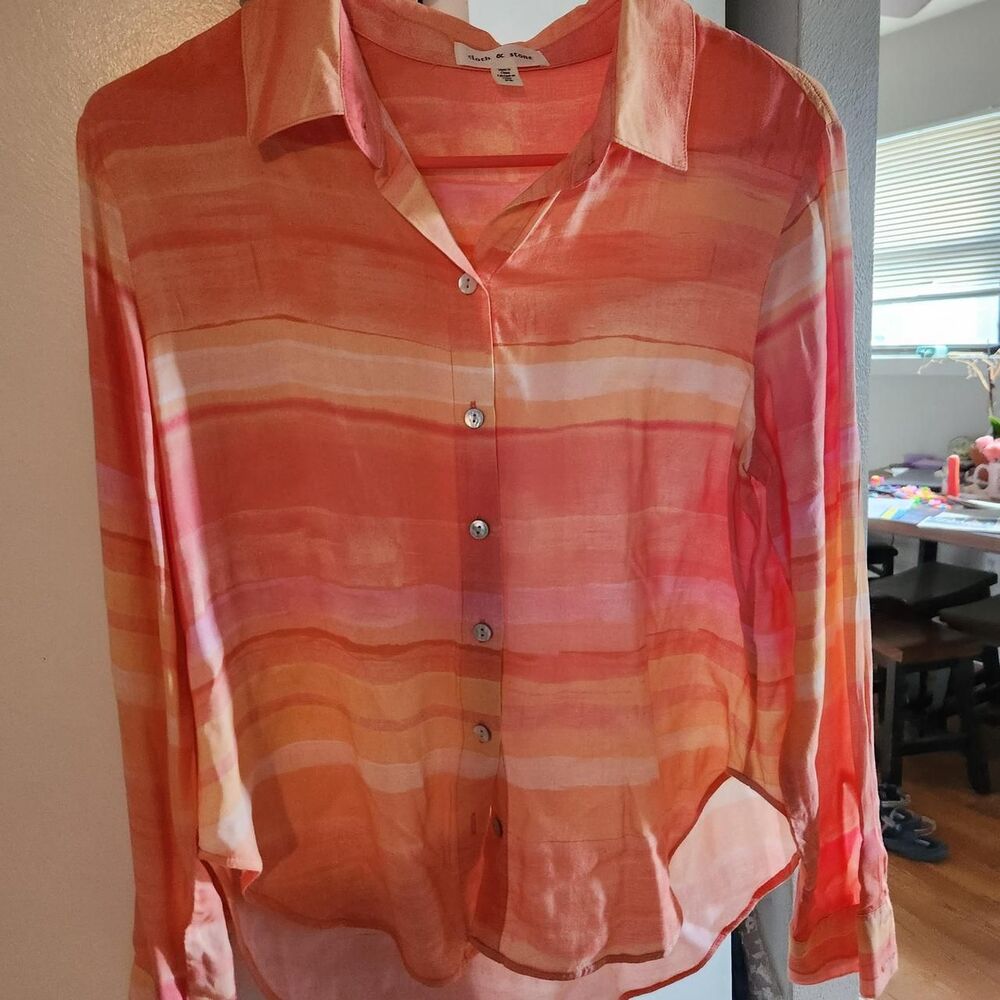 Cloth &Stone Women's Orange and Pink Blouse Sz PS